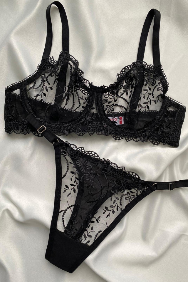 Black Plain Lace Detail Underwear ATE6342 - 5