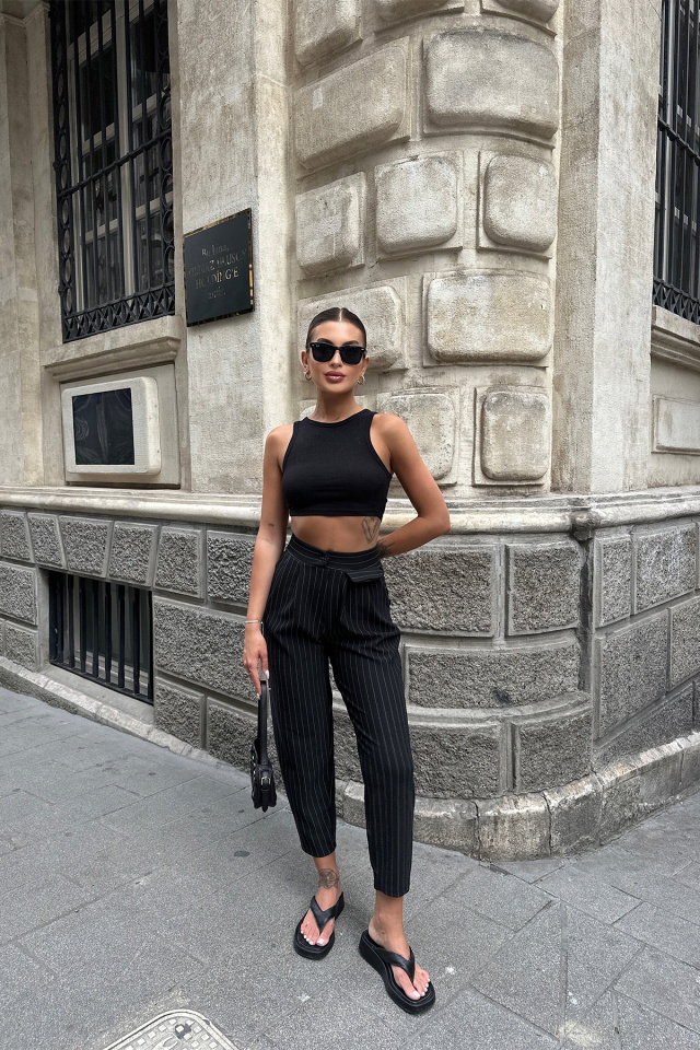 Black Pocket Detail Pants ATE7126 - 1