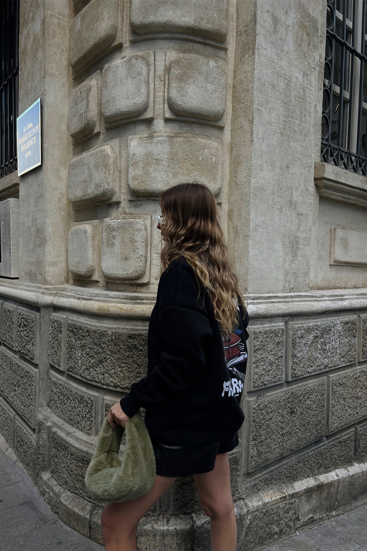 Black Printed Back Sweat ATE2320 - EYYO