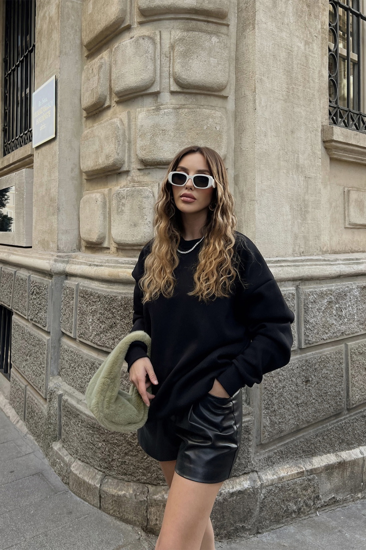 Black Printed Back Sweat ATE2320 - EYYO