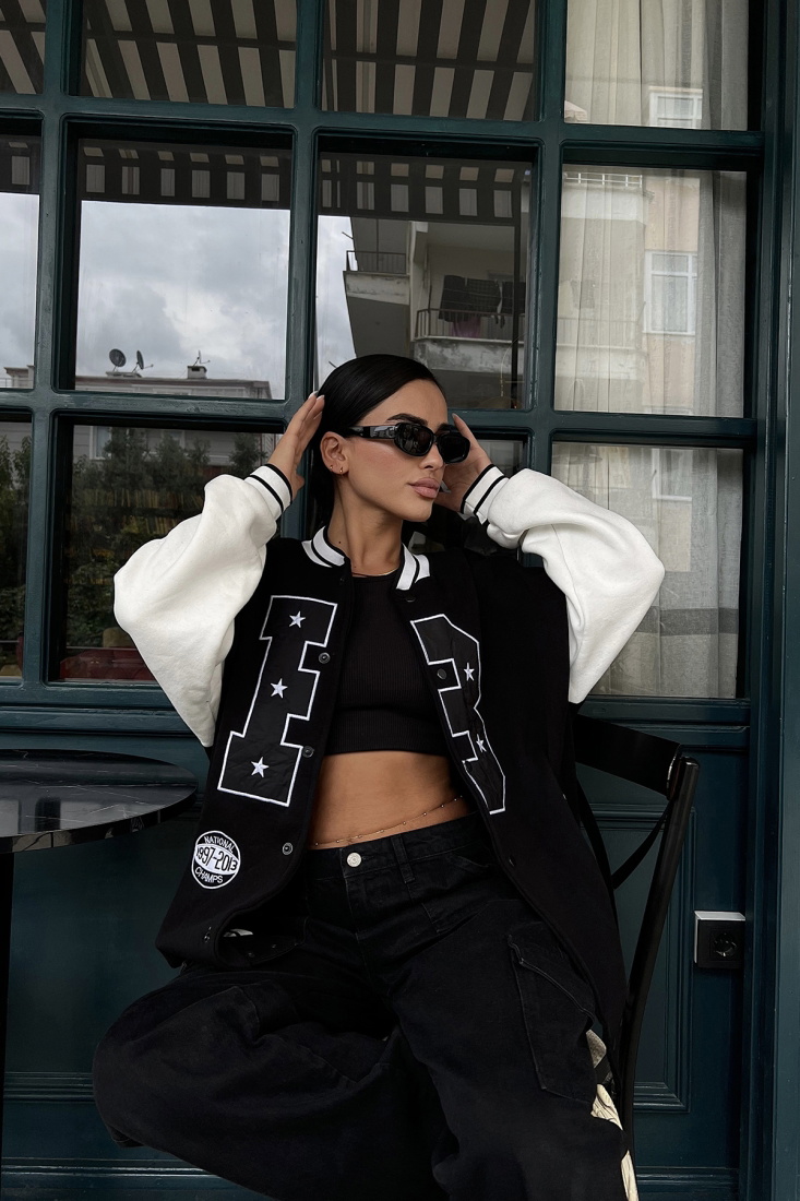 Black Printed College Jacket ATE1966 - NOON