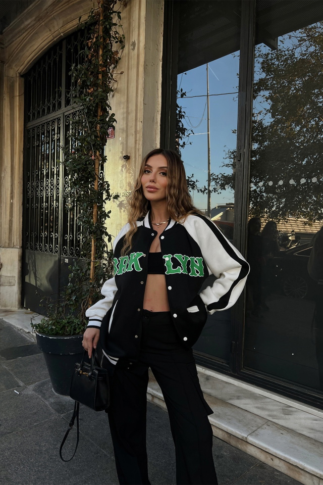 Black Printed College Jacket ATE2133 - 3