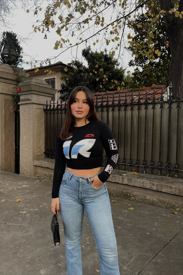 Black Printed Crop Top ATE2922 - 1
