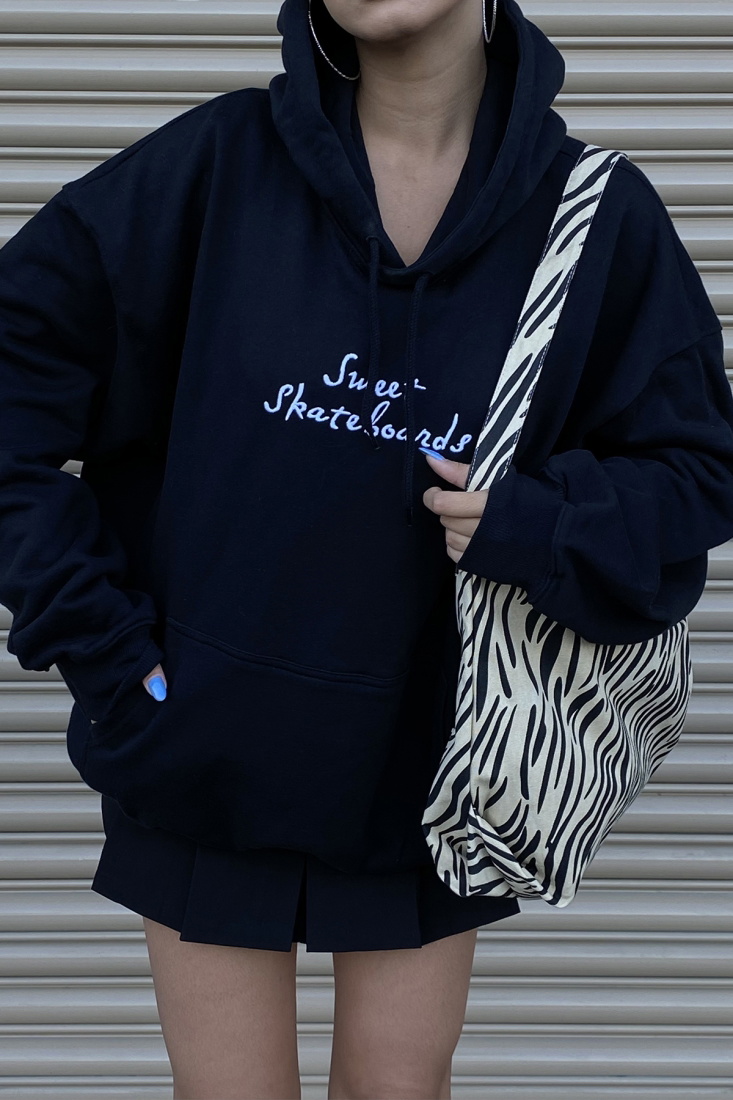 Black Printed Hooded Sweat ATE2215 - EYYO