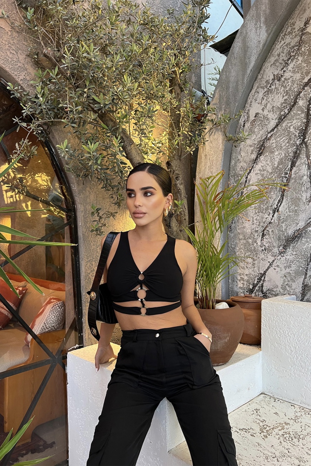  Black Ring Detail Crop Top ATE2143 - 3