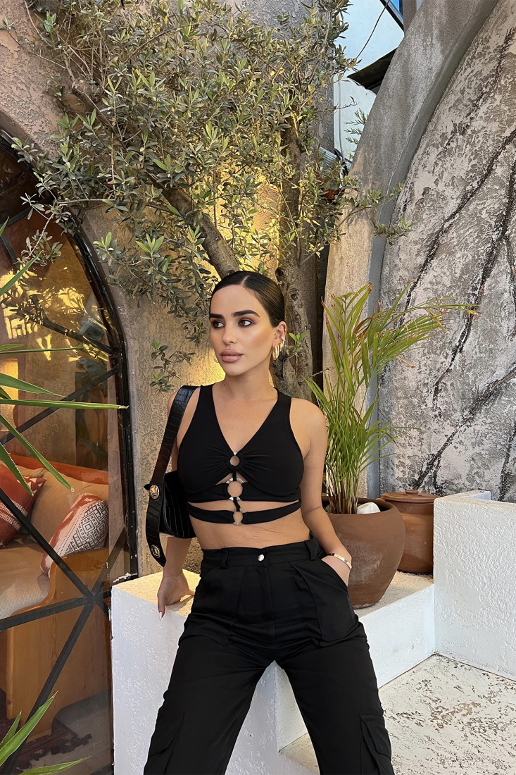  Black Ring Detail Crop Top ATE2143 - DEPPOT