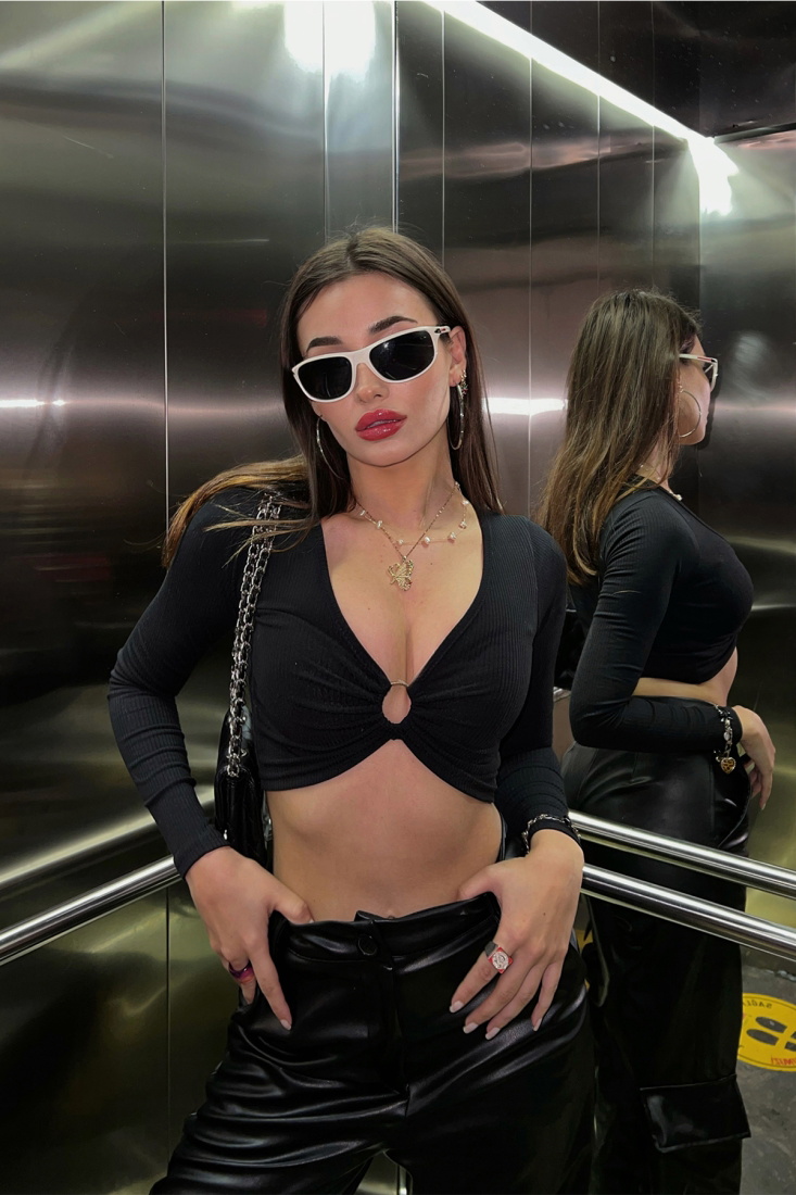 Black Ring Detail Crop Top ATE2863 - EYYO