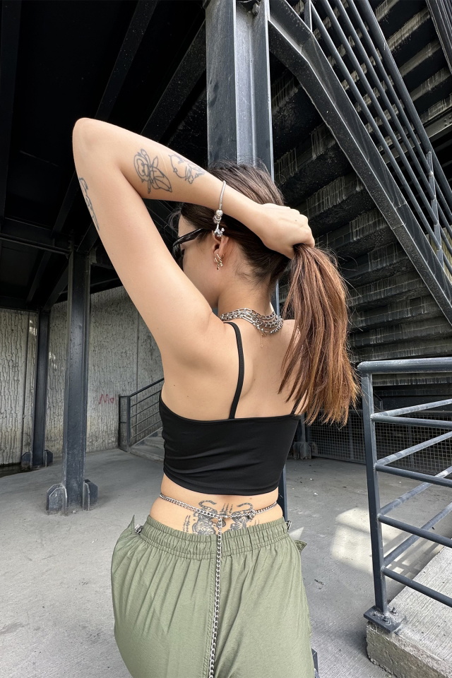 Black Ring Detail Crop Top ATE7158 - 6