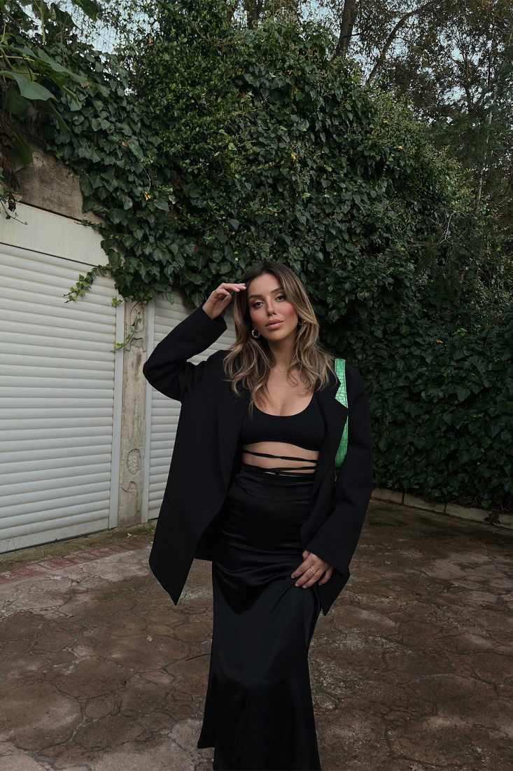 Black Sateen Maxi Skirt ATE2007 - EYYO ATELIER