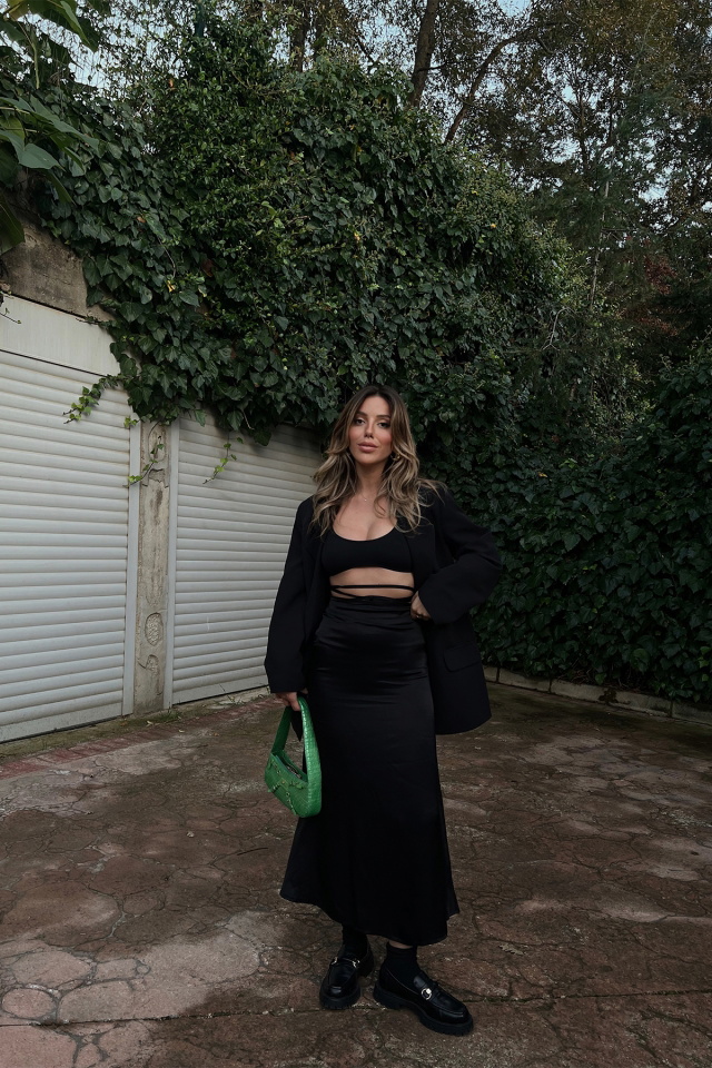 Black Sateen Maxi Skirt ATE2007 - 4