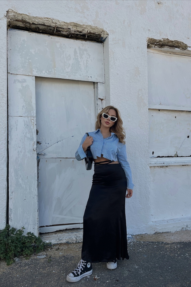 Black Sateen Maxi Skirt ATE2007 - 1