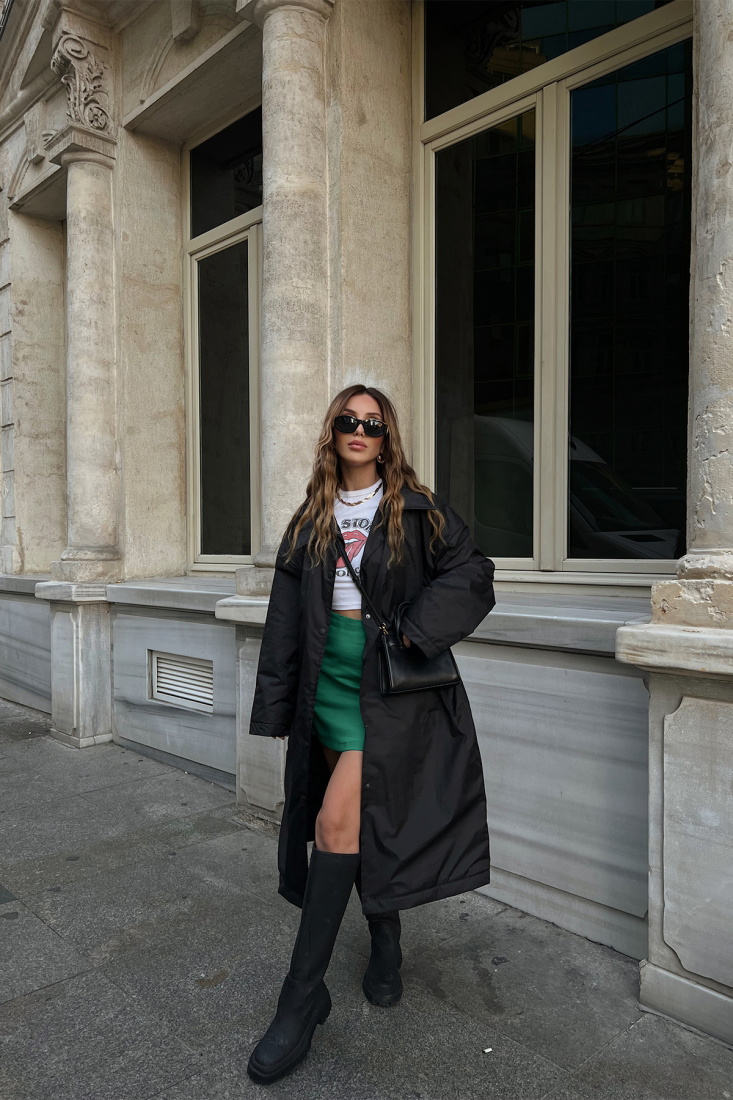 Black Shirt Collar Buttoned Coats ATE2256 - EYYO