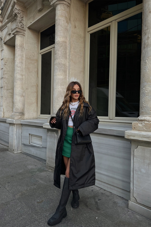 Black Shirt Collar Buttoned Coats ATE2256 - 5