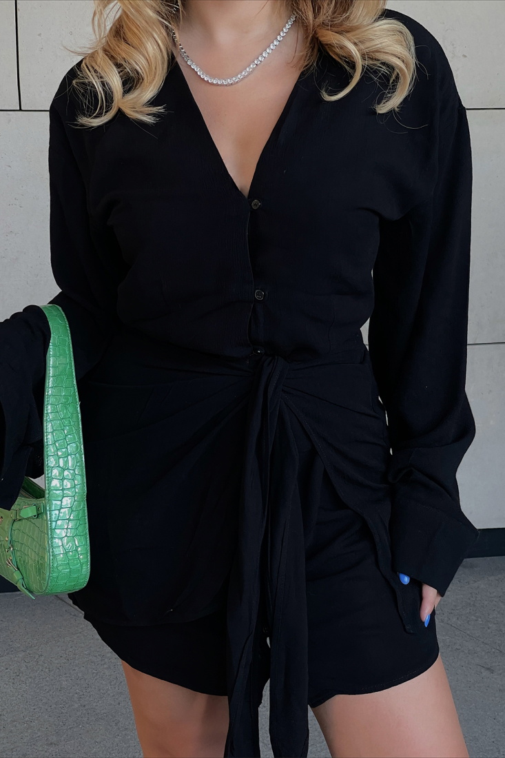 Black Shirt Collar Dress ATE1917 - EYYO ATELIER