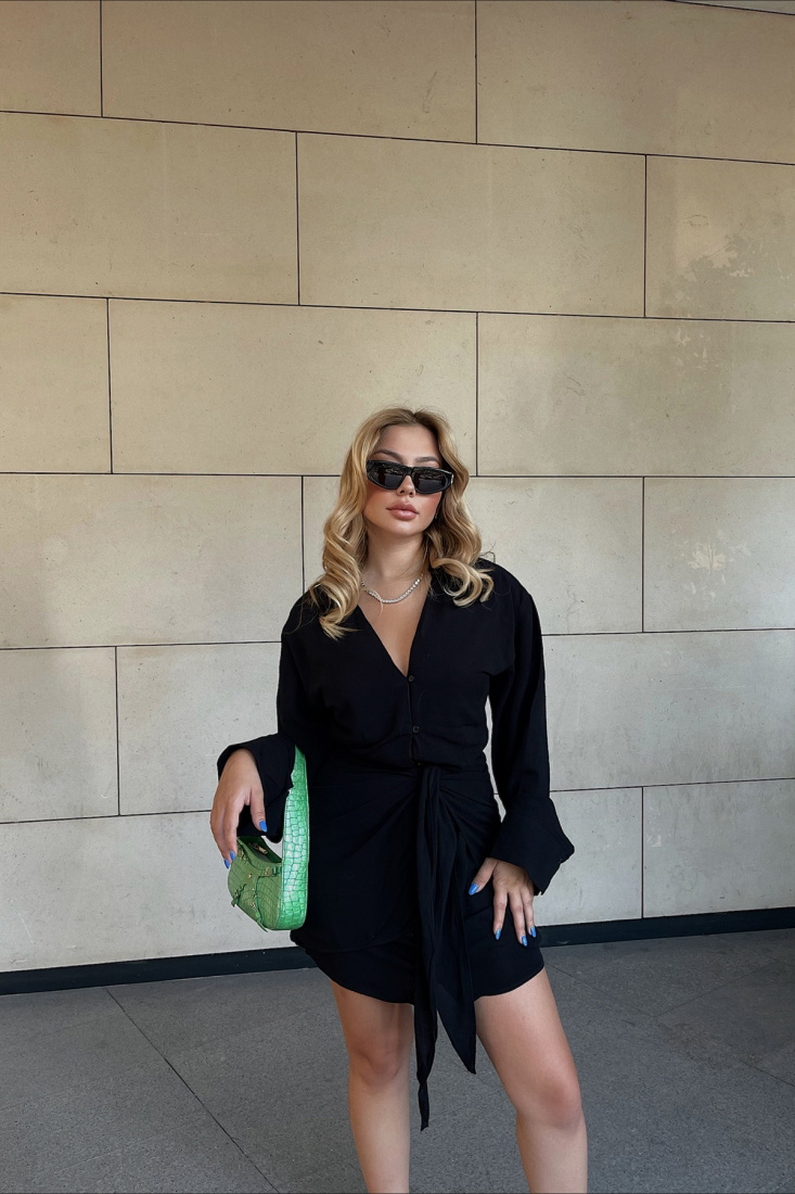 Black Shirt Collar Dress ATE1917 - EYYO ATELIER