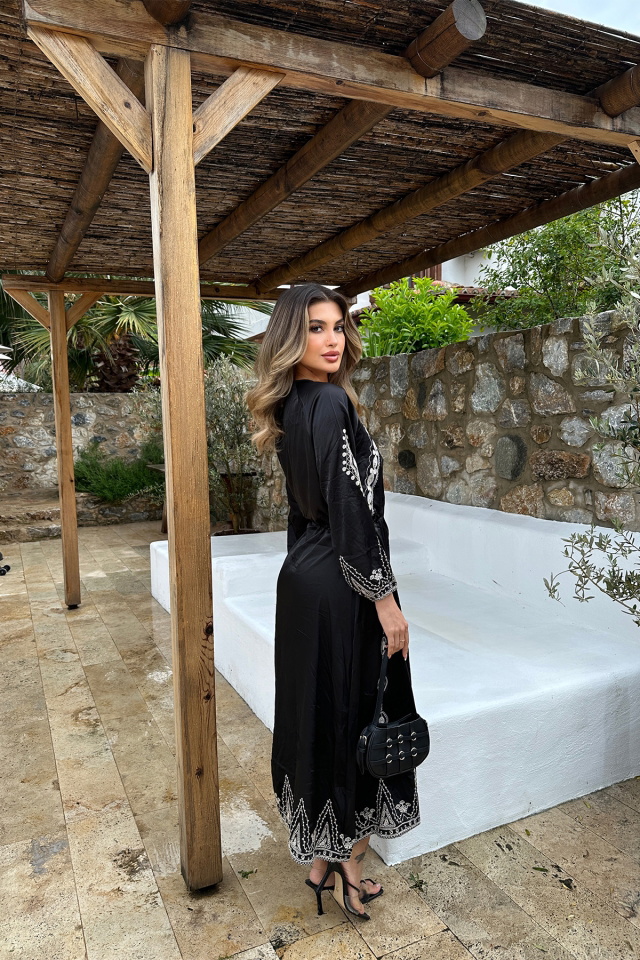 Black Shirt Collar Ethnic Pattern Dress ATE6461 - 5