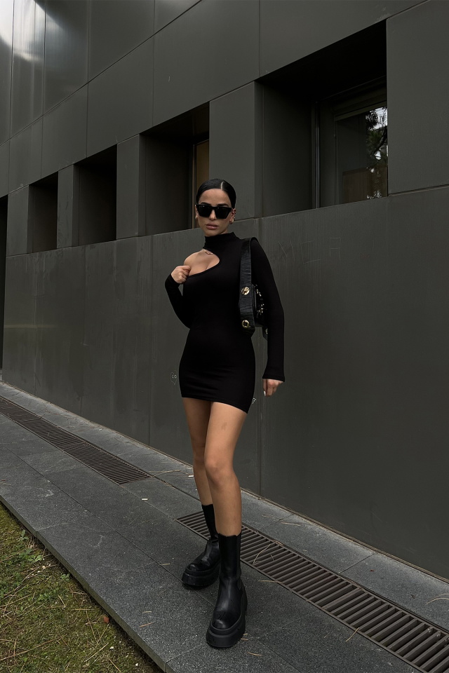Black Shoulder Detail Dress ATE2132 - 1