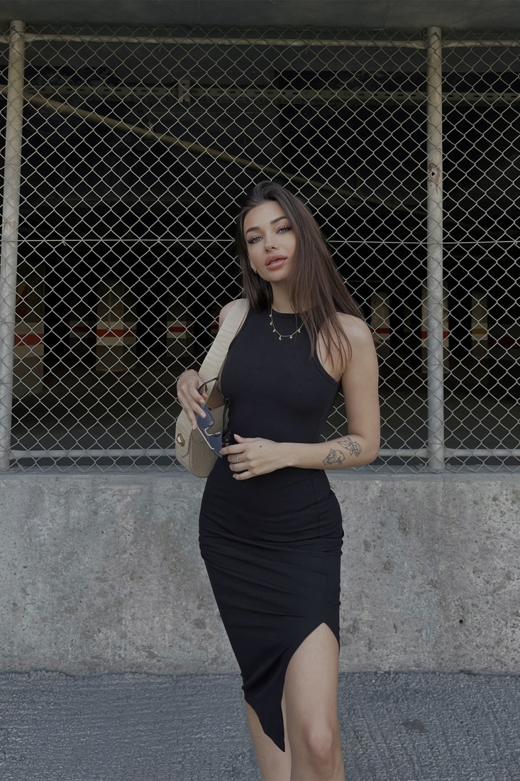 Black Slit Detail Long Dress ATE4316 - EYYO