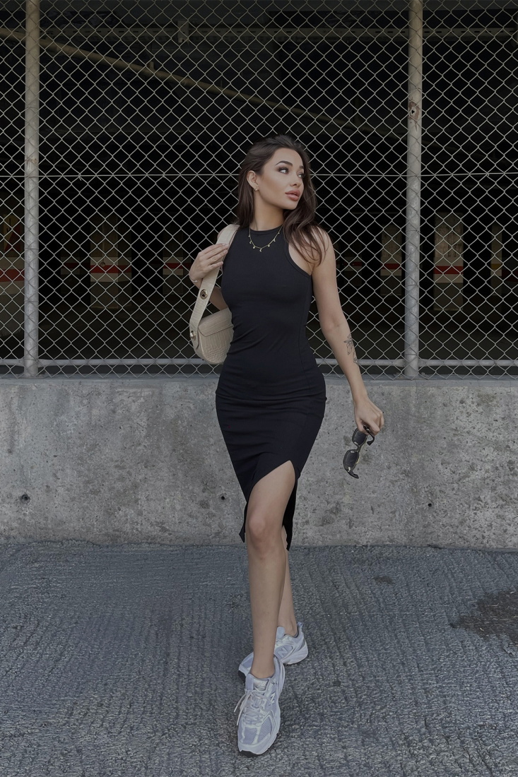 Black Slit Detail Long Dress ATE4316 - EYYO