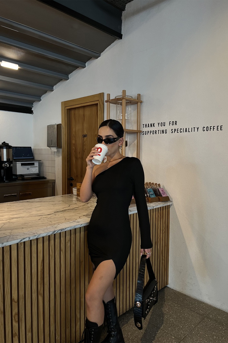 Black Slit Detail Mini Dress ATE2569 - EYYO