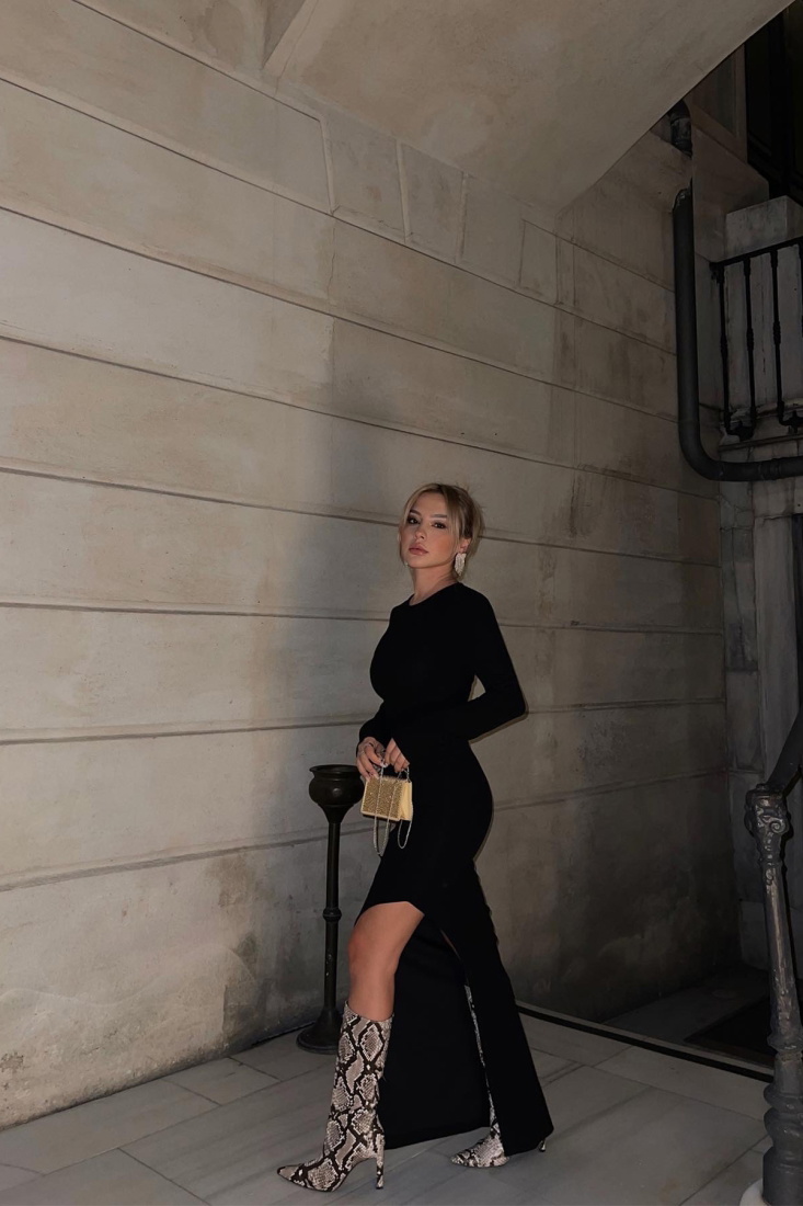 Black Slit Maxi Dress ATE2174 - EYYO