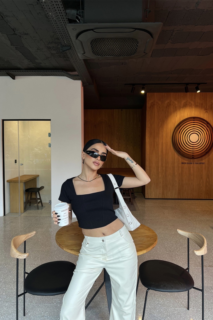 Black Square Collar Crop Top ATE4350 - DONT FASHİON