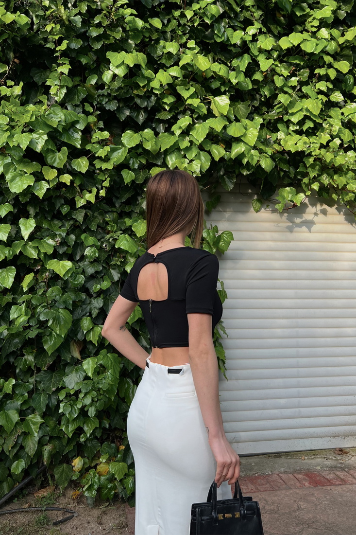 Black Square Collar Crop Top ATE6408 - KARABAY