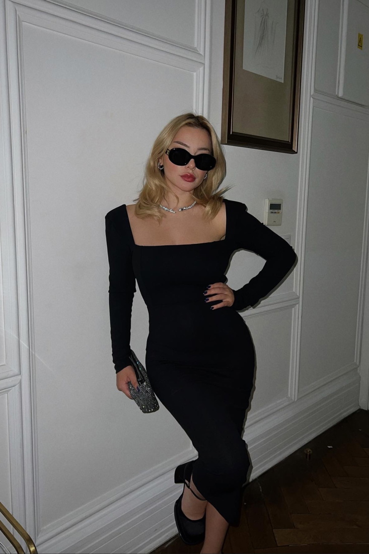 Black Square Collar Long Dress ATE2958 - 