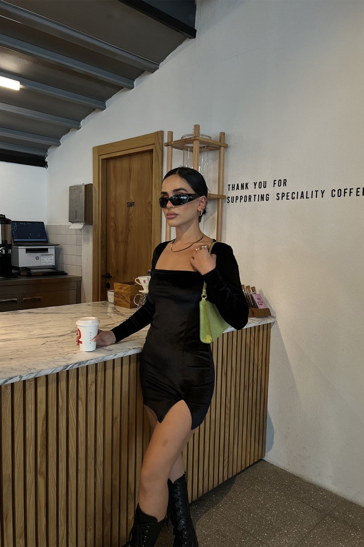 Black Square Collar Mini Dress ATE2567 - EYYO