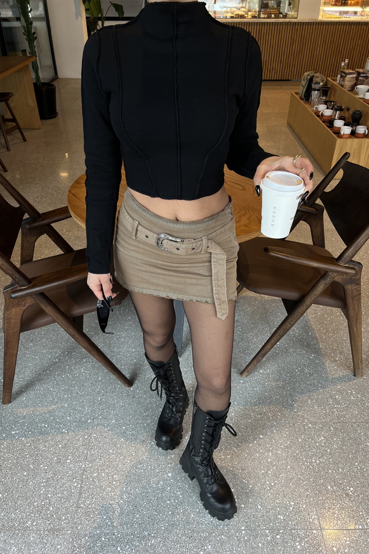 Black Stitch Detail Crop Top ATE4342 - DONT FASHİON