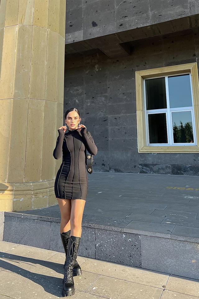Black Stitch Detail Mini Dress ATE2014 