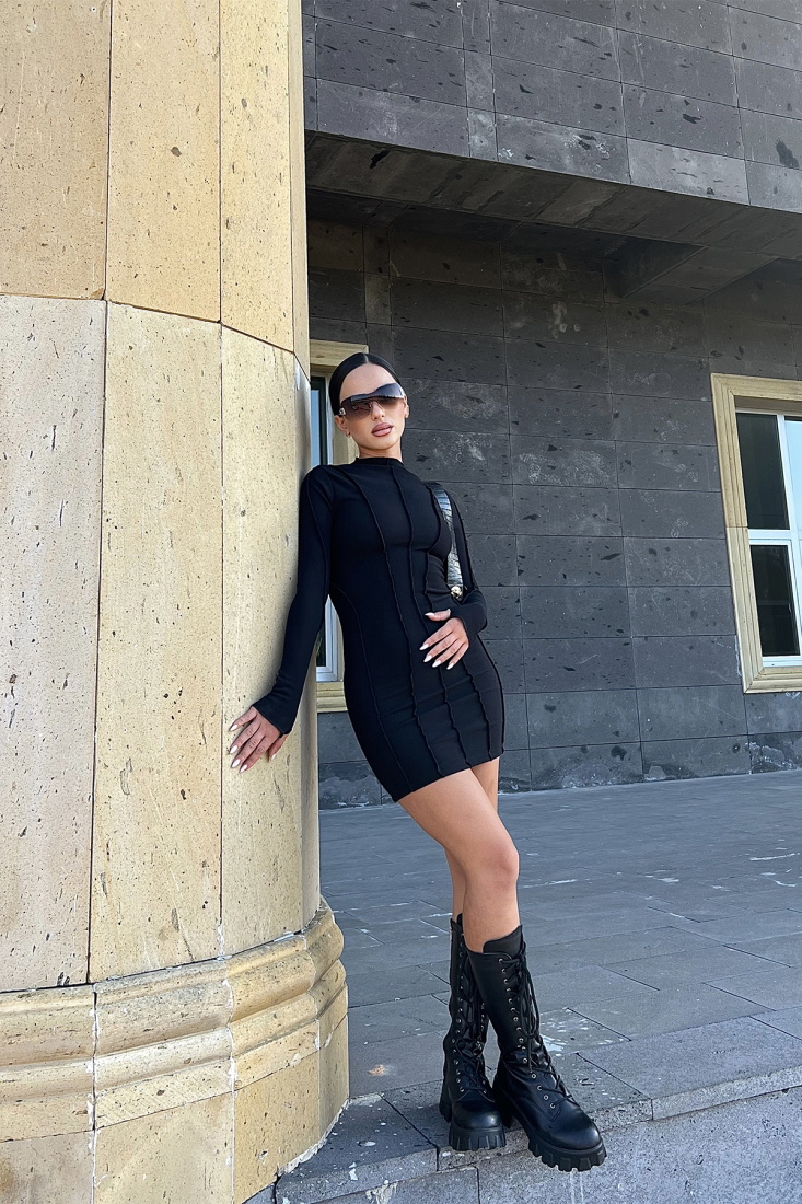 Black Stitch Detail Mini Dress ATE2014 - PAYNA