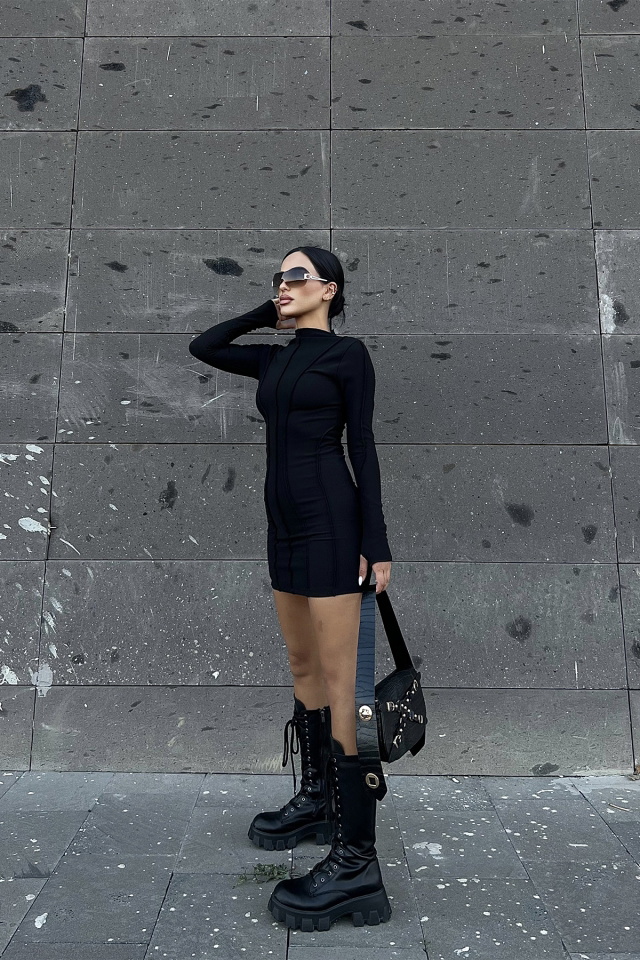 Black Stitch Detail Mini Dress ATE2014 - 4