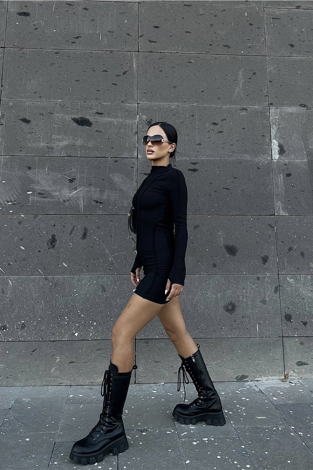 Black Stitch Detail Mini Dress ATE2014 - 6