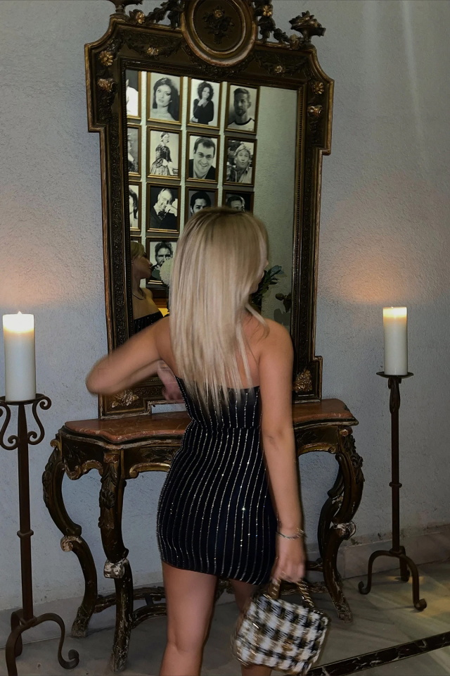 Black Strapless Stoned Mini Dress ATE2900 - 9