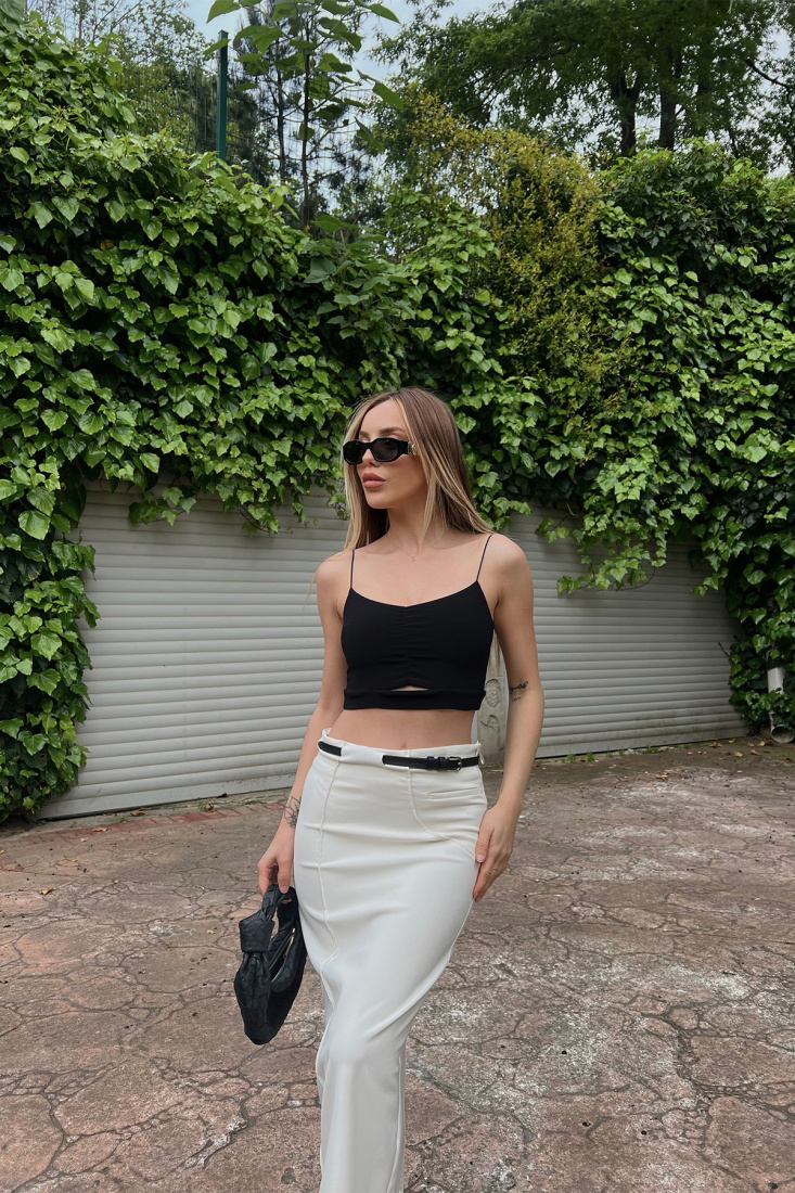 Black Strapped Crop Top ATE6837 - KARABAY