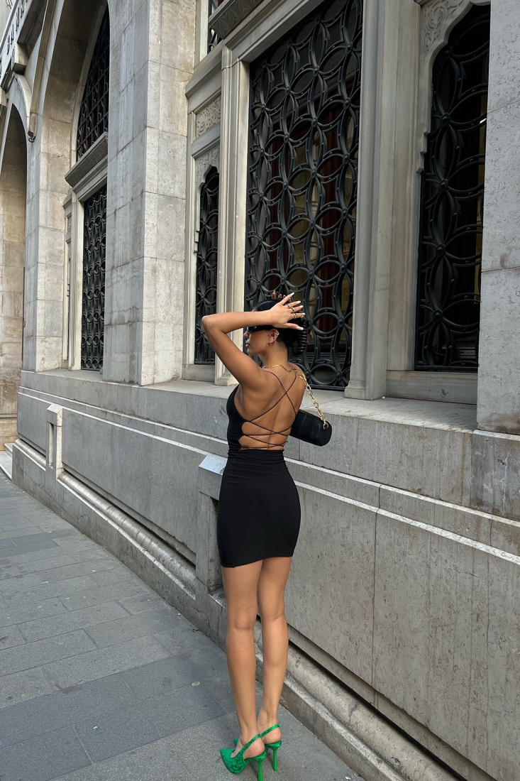 Black Strapped Dress ATE7035 - EYYO