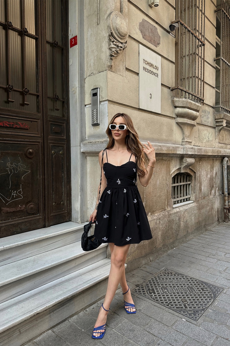 Black Strapped Mini Dress ATE6556 - EYYO