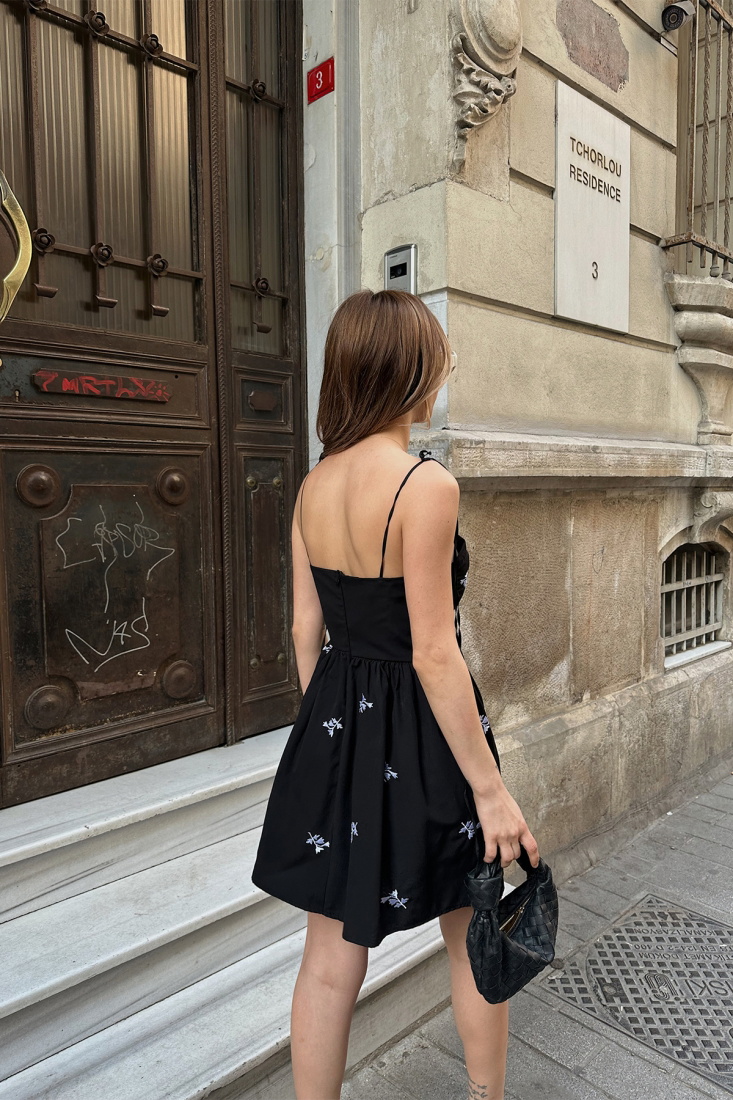 Black Strapped Mini Dress ATE6556 - EYYO