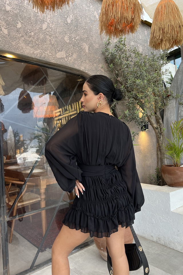 Black Tulle Sleeve Mini Dress ATE2179 - 5