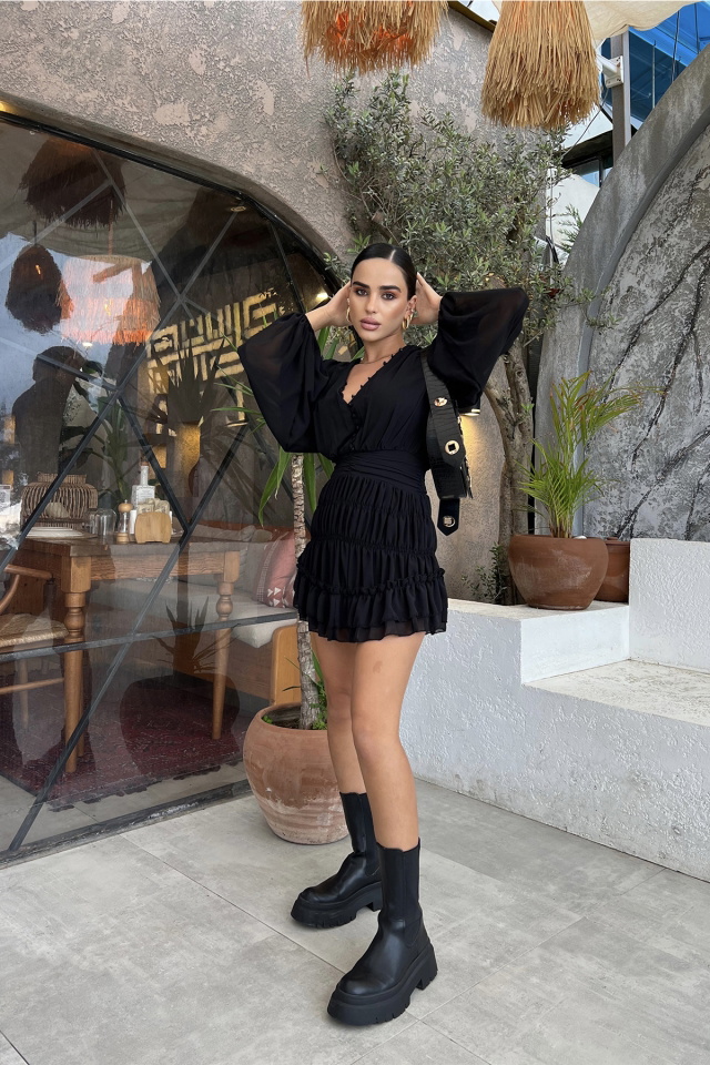 Black Tulle Sleeve Mini Dress ATE2179 - 4