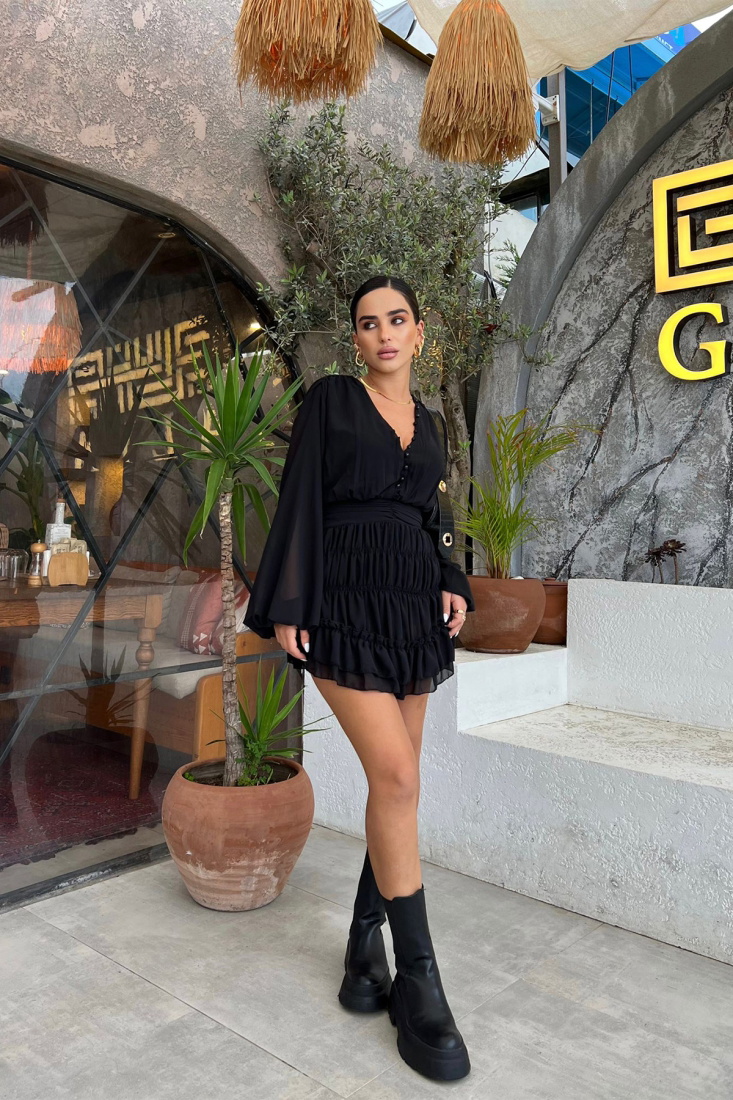 Black Tulle Sleeve Mini Dress ATE2179 - EYYO