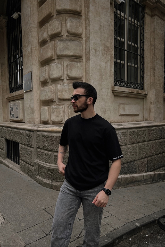 Black Written Sleeve T-shirt ATE4288 - 1