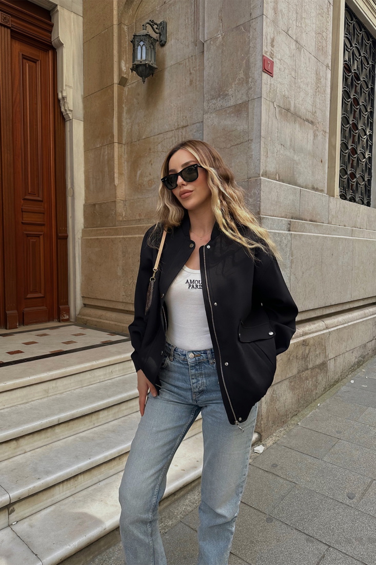 Black Zipper Detail Jacket ATE6887 - 