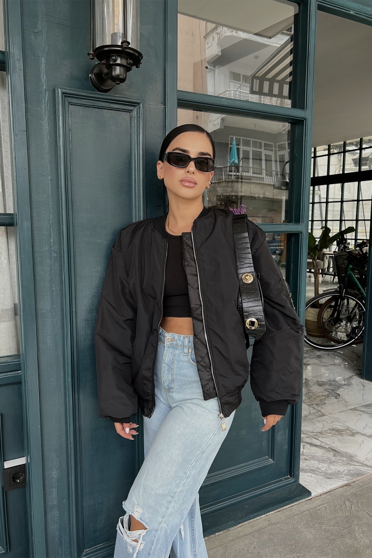 Black Zippered Basic Jacket ATE1961 - NOON