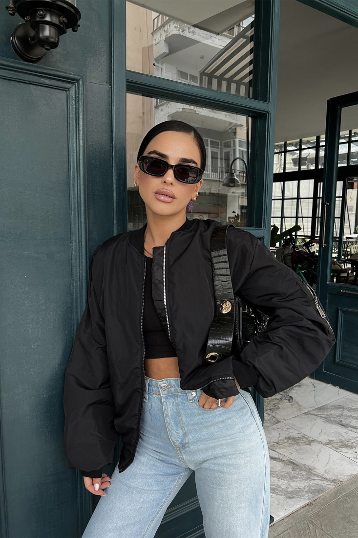 Black Zippered Basic Jacket ATE1961 - NOON