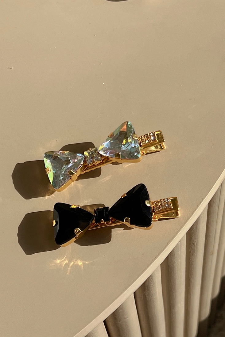 Black And Shiny Stone 2 Pieces Bow Buckle Set AK72 - EYYO