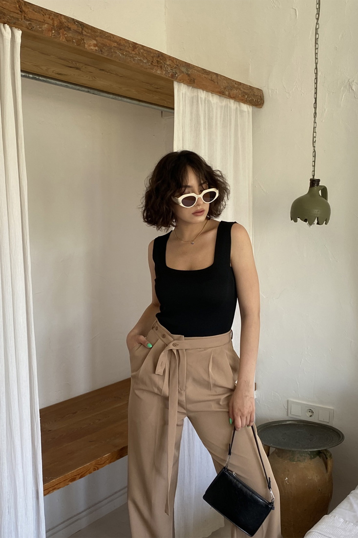Black Basic Strapped Crop Top ATE1412 - ESPERİ