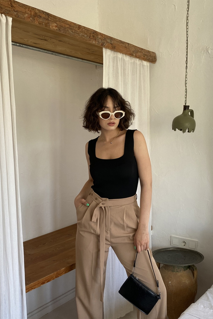 Black Basic Strapped Crop Top ATE1412 - ESPERİ