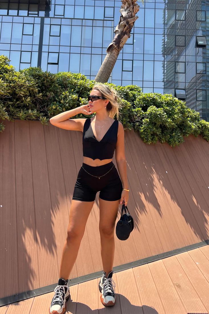 Black Double Breasted Collar Crop Top ATE1716 - ELEY